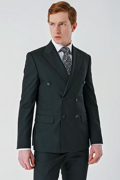 İmza Flexible Slim Fit Black Suit - Sword Collar, Full Lining, 6 Drops 1001245172