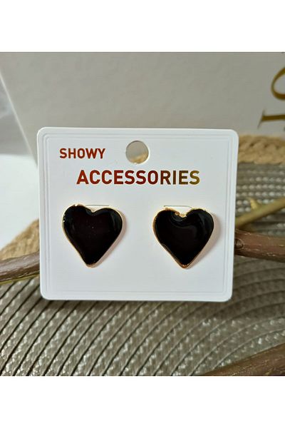 mos&more Black Enamel Heart Women's Earrings