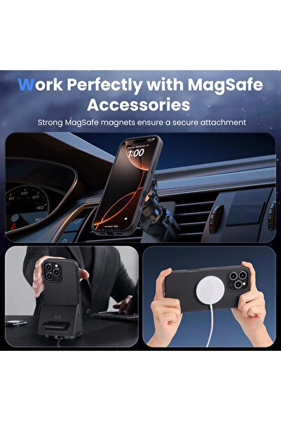 m.tk moveteck İphone 16 Pro Kılıf Kamera Çıkıntılı Karbon Magsafe Wireless Şarj Destekli Mat Hisli iz Yapmaz