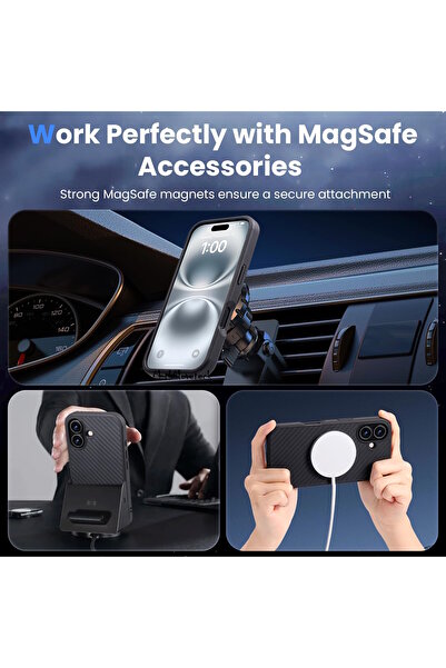 m.tk moveteck İphone 16 Kılıf Kamera Çıkıntılı Karbon Magsafe Wireless Şarj Destekli Mat Hisli iz Yapmaz Slim Fit