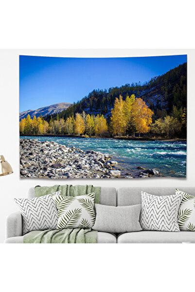 GREENDECOR Natură, munte, râu, apă, pin, munte, nor, tapet, tapiserie, decorare, artă decorativă de perete