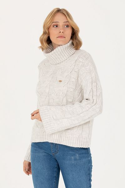 U.S. Polo Assn. Women's Stone Melange Turtleneck Sweater 50270441 -Vr225