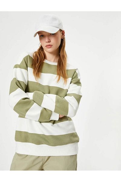 Koton Geripptes Langarm-Sweatshirt mit Rundhalsausschnitt – Relax Fit