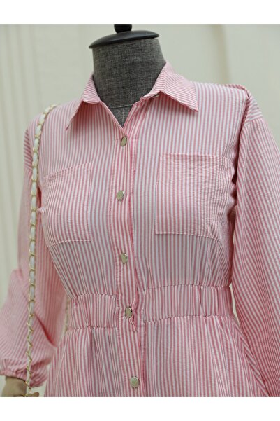 HİJABAYA Φόρεμα με ριγέ ελαστική μέση με κουμπιά