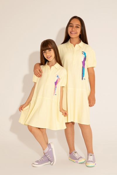 U.S. Polo Assn. Kız Çocuk Neon Sarı Kısa Kol Dokuma Elbise 50262735-VR168