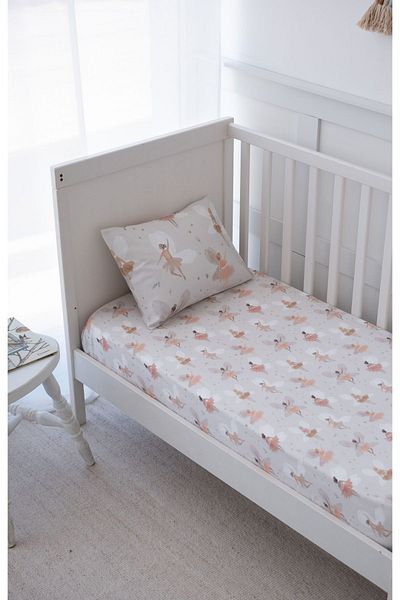 NOU Ballerina Fairies Organic Single Fitted Sheet Set (120X200 20) - Fairy Garden
