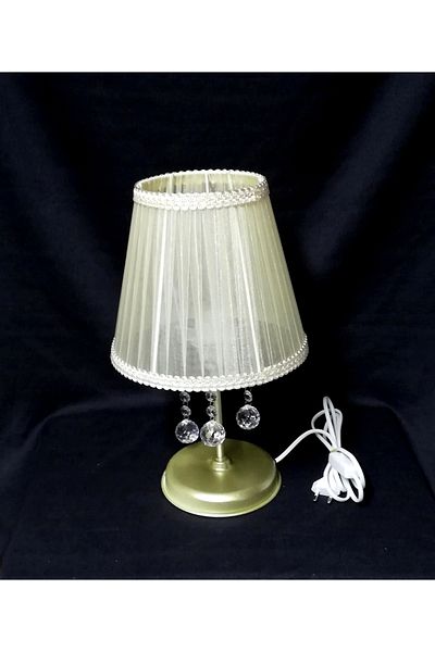 TEKAY AYDINLATMA Cream Headed Metal Gold Footed Stone Bedroom Lampshade