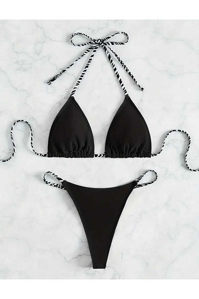 bikinistan Μπικίνι σε μαύρο χρώμα με σχοινί ζέβρα