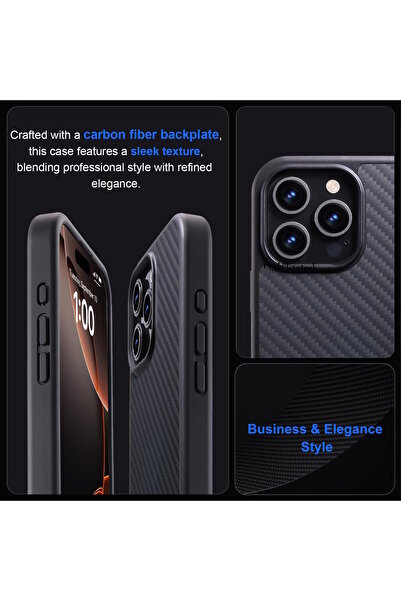 m.tk moveteck İphone 16 Pro Kılıf Kamera Çıkıntılı Karbon Magsafe Wireless Şarj Destekli Mat Hisli iz Yapmaz