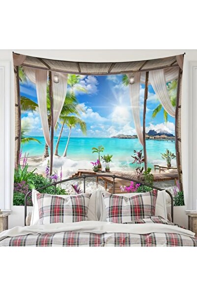 GREENDECOR Beach Sea Nature Flower Sand Cloud Sky Wall Cloth Wall Tapestry De...