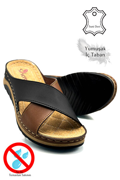 sermoda Γυναικείες αθλητικές παντόφλες μαλακές ελαφριές χοντρές σόλες Cross Band - 521/2 Black Tan