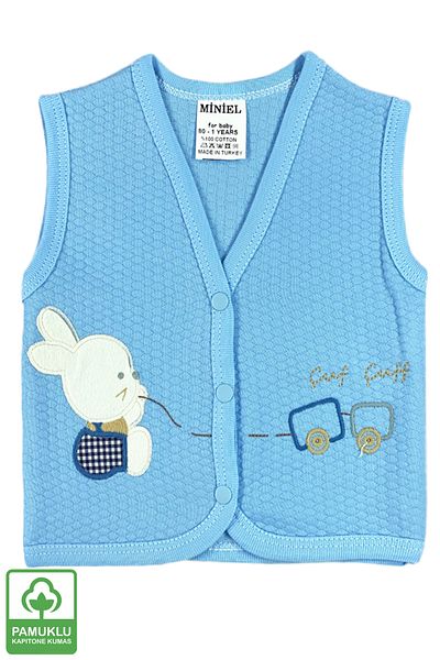 Miniel Baby Boy Rabbit Embroidered Organic Cotton 3-6-9 Months 2-Piece Quilted Baby Vest - Colorful