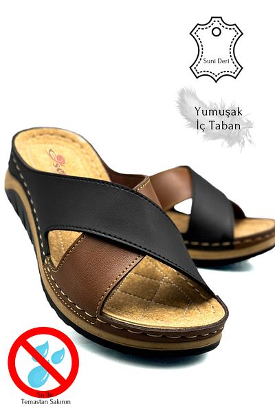 Moda Anna Γυναικείες αθλητικές παντόφλες μαλακές ελαφριές χοντρές σόλες Cross Band - 521/2 Black Tan