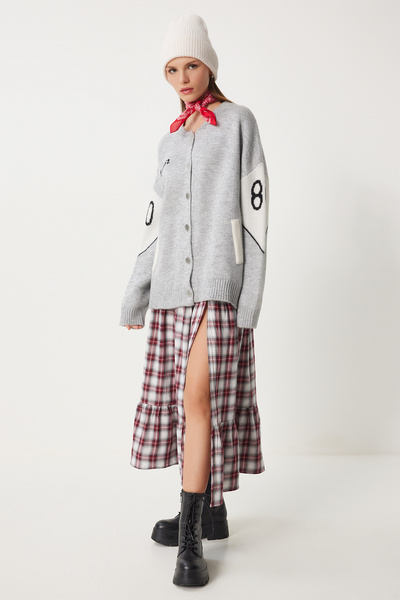 Lovelyİstanbul Gray Knitwear Slogan Jacket Cardigan - Ldp0015