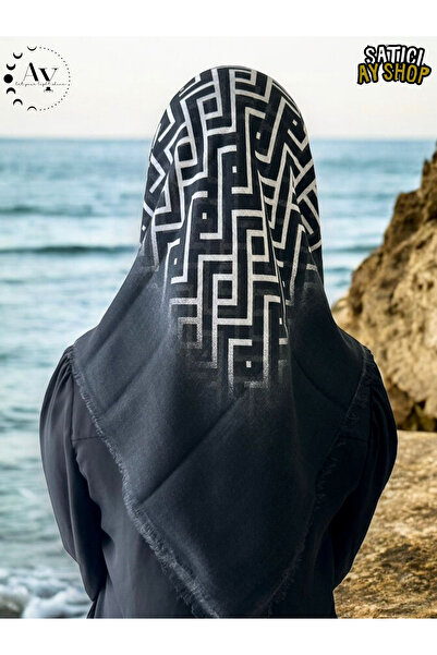 its AY shop وشاح حجاب نسائي من القطن المشتعل - أبيض وأسود