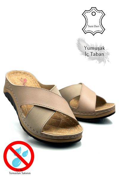 sermoda Soft and Lightweight Women's Sports Slippers - Cross Banded, Thick Sole 521/2 Powder Mink