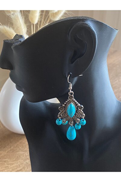 Store Turkuaz Vintage işlemeli Sallantılı Retro Kadın Küpe