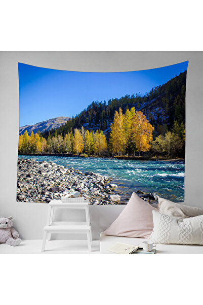 GREENDECOR Natură, munte, râu, apă, pin, munte, nor, tapet, tapiserie, decorare, artă decorativă de perete