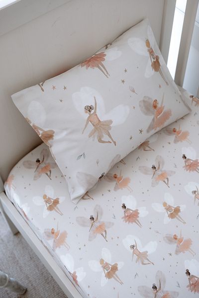 NOU Ballerina Fairies Organic Single Fitted Sheet Set (120X200 20) - Fairy Garden