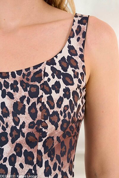 Ravencia Brown Leopard Strap Balloon Mini Women's Dress