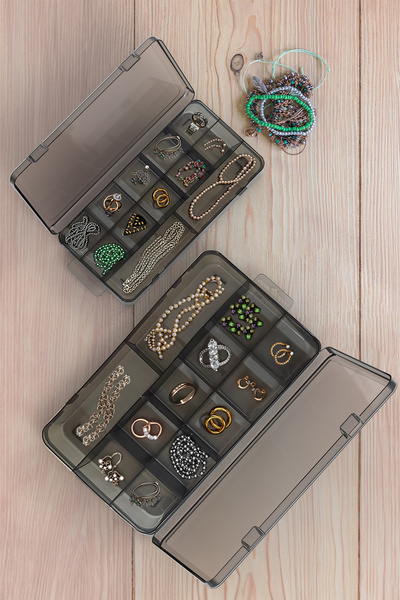 BOSSİO 2 Pieces 2 Sizes 12 Compartments Necklace Ring Jewelry Box with Lid Sewing Box Organizer Organizer Box