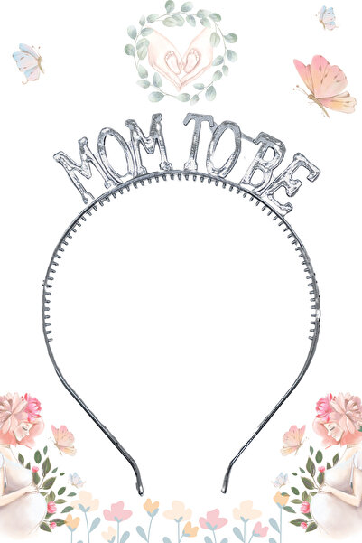 Larenya Mom To Be Plastik Taç Ve Kuşak & Baby Shower Set & Pembe Gümüş Kuşak Gümüş Taç