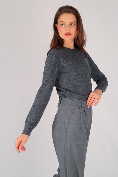 FACETTE Pulover de bază cu mânecă lungă, gri, subțire, cu nervuri