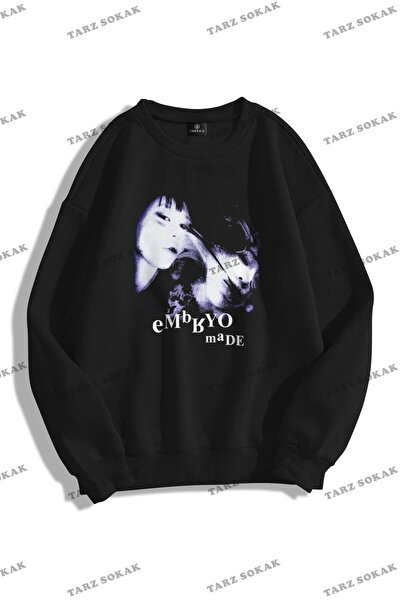 Tarzsokak Y2K Unisex Embryo By Bisiklet Yaka Φούτερ με κουκούλα ΚΩΔ 1754 Μαύρο