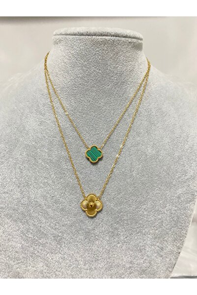 ANGELSS JEWELLERY Double Combination Clover Model Gold Green Necklace Van Cle...