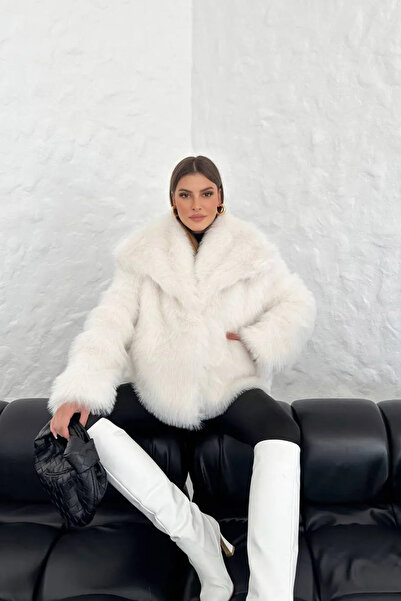 LACHT Жіночий пальто з відкладним коміром, застібкою на кнопках, підкладкою та хутром, великий розмір