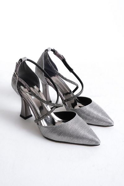 LUNA FLOWER Platinum Glitter Heeled Women's Shoes Lf805