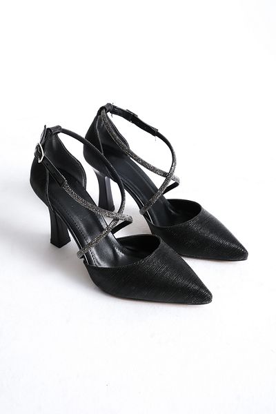 LUNA FLOWER Pantofi de damă cu toc cu sclipici negre Lf805