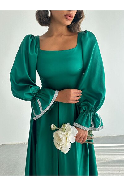 Housebutik Taş Detaylı Saten Abiye