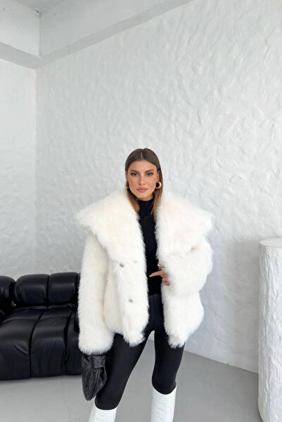 LACHT Жіночий пальто з відкладним коміром, застібкою на кнопках, підкладкою та хутром, великий розмір