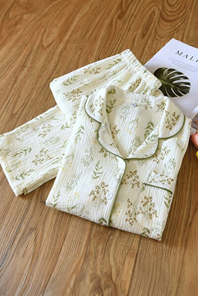 PEMBİŞ HOMEWEAR Beatiful Crinkle Flower 5 Knitted Special Fabric Pajama Set