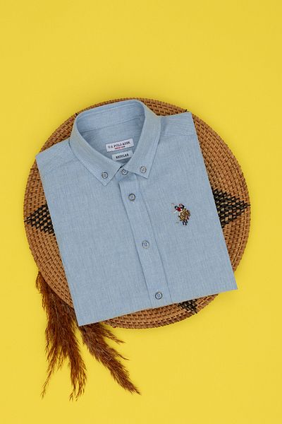 U.S. Polo Assn. Cămașă cu mânecă lungă albastru deschis pentru băiat 50271301 -VR003
