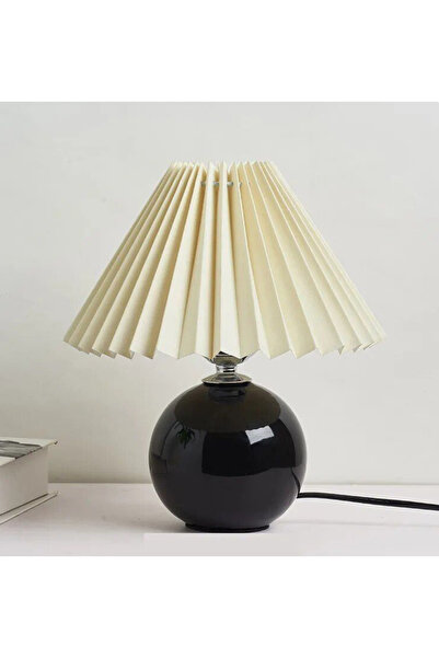 burenze Umbrosia Modern Tasarım Abajur Krem Umbrella Şapka Siyah Gövde
