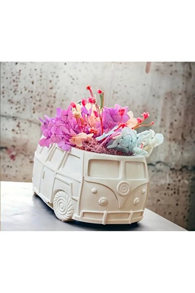 Minik Mucizeler Retro otobüs saksı dekoratif eşya beyaz otobüs