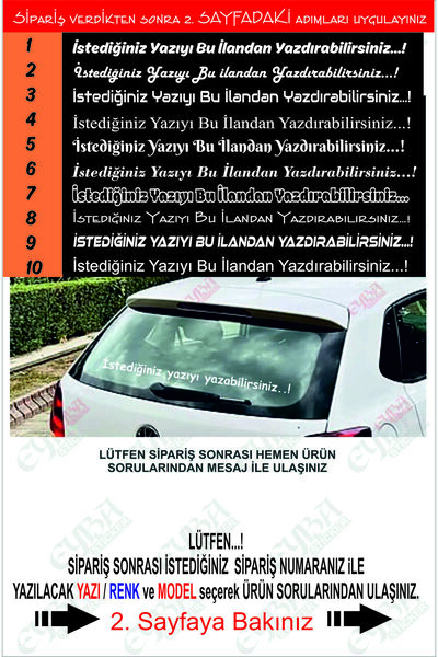 EYBA STİCKER Arka Cam Söz Özel Yazı Stickeri Büyük Cam Yazısı 90x7cm