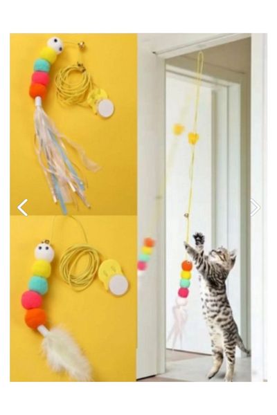 Hubjua Royal elastic adhesive cat play fishing rod adjustable colorful furry funny caterpillar with bells