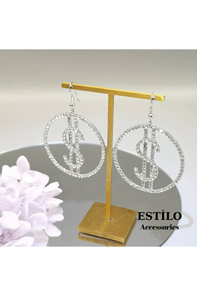 Estilo Lingerie Dolar Sembollü Su Yolu Küpe Lüx Gece Takısı Nişan Davet Balo Takısı Hediye Takı Küpe