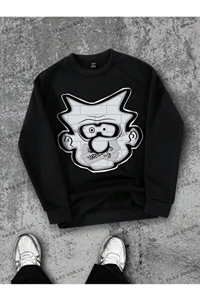 Tarzsokak Y2K SEZON NOU SSWEAT HARAJUKA KUROMİ RETRO COD 1601 Negru