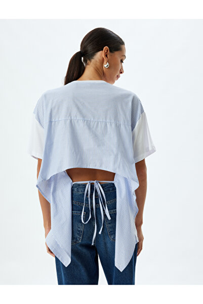 Koton Ασύμμετρο κοντομάνικο μπλουζάκι Comfortable Fit Cotton Crew Neck