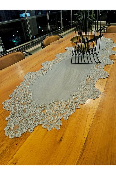 Çeyiz Dantelim Sarayli Gray French Lace Runner