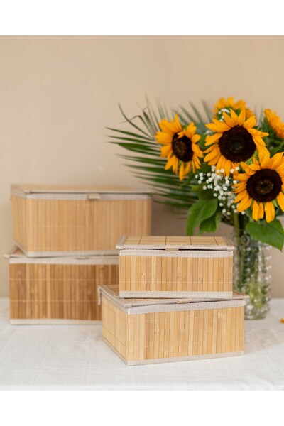 KaiHome سلة متعددة الأغراض من الخيزران مكونة من 4 قطع مع غطاء / منظم / منظم