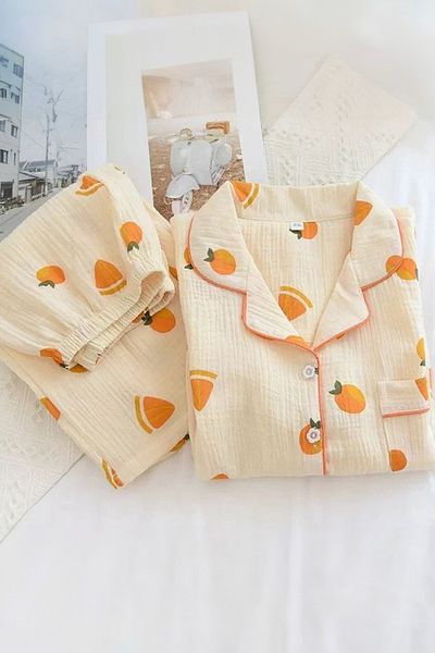 PEMBİŞ HOMEWEAR Beatiful Crinkle πορτοκαλί πλεκτό ειδικό ύφασμα Sleepwear Set