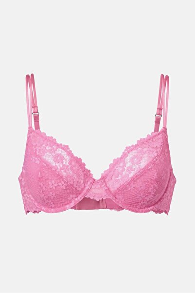 Tchibo Women Underwired Non Padded Lace Bra, Pink