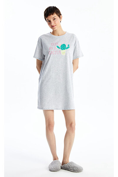 LC Waikiki Νυχτικό με κοντό μανίκι με στάμπα Crew Neck