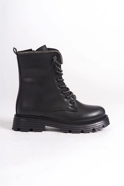 onlinebutik Pamela Lace Up Ορθοπεδική Σόλα με φερμουάρ Αδιάβροχη και Ανθεκτική στο Ψυχρό Πέτρα Γυναικείες Μπότες St Black
