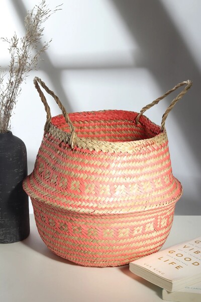 oceanpoint سلة خوص مصنوعة يدويًا بمقبض مزدوج، قابلة للطي، حل تخزين طبيعي متعد...